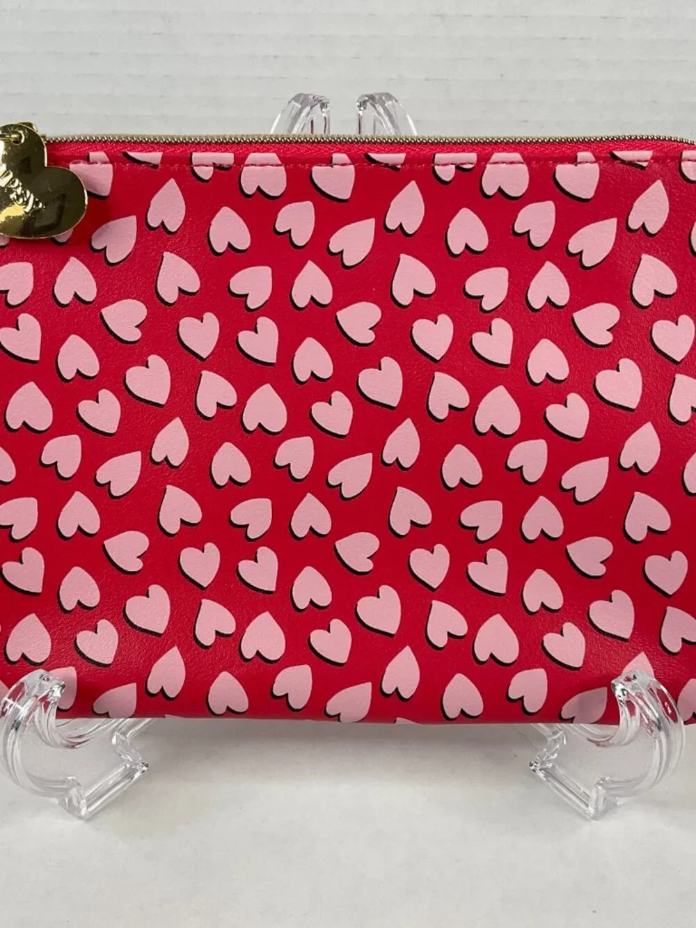 IPSY Pink Heart Print Makeup Bag Cosmetic Pouch New